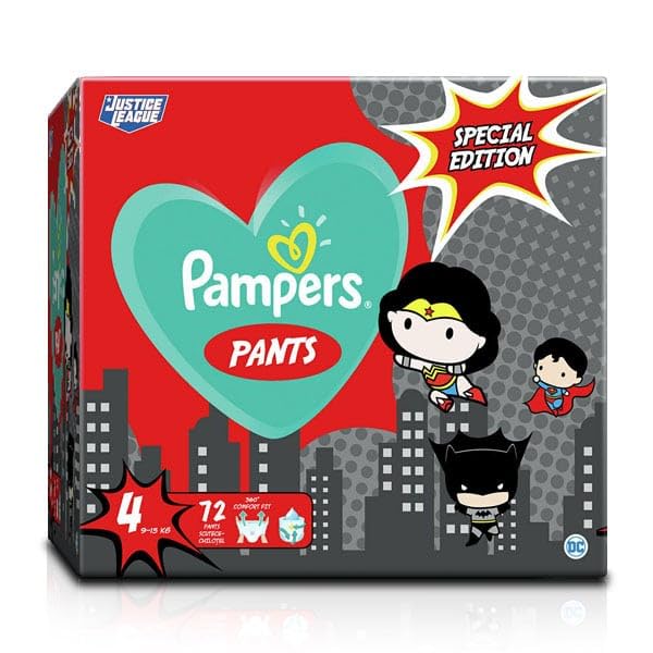 Pampers Baby Nappy Pants Size 4 (9-15 kg/20-33 Lb), Baby-Dry Superhero, 72 Nappies