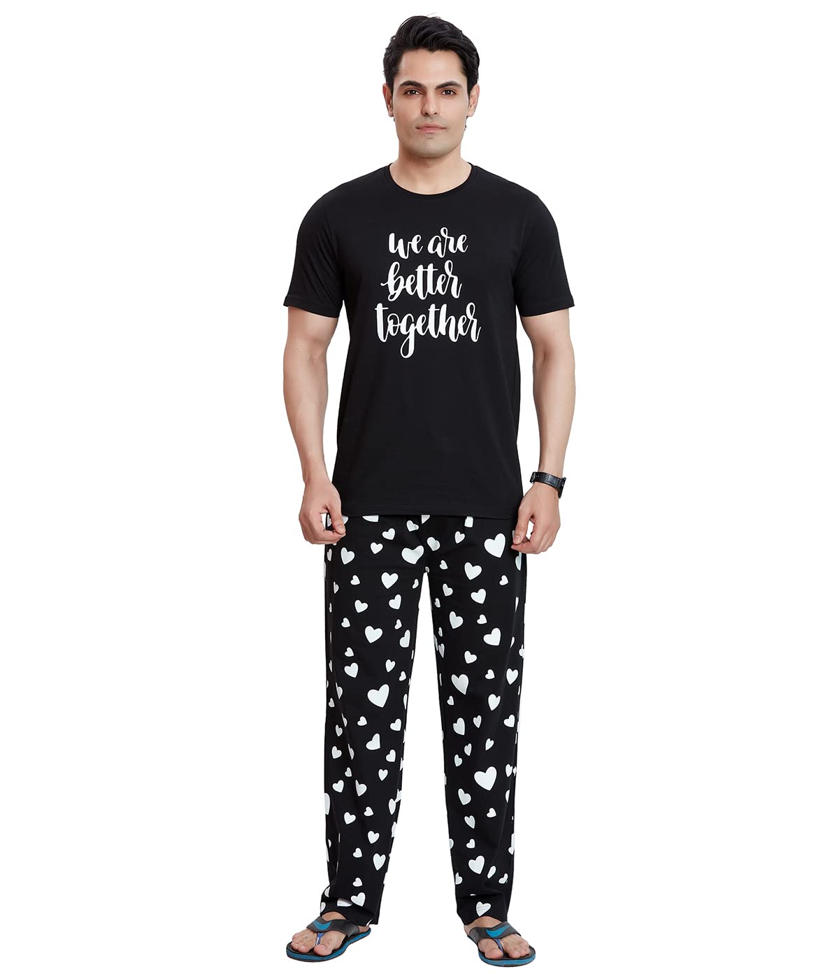 mishmosh Men's Stylish Cotton Printed T-Shirt & Pyjama Set Black-picture-32