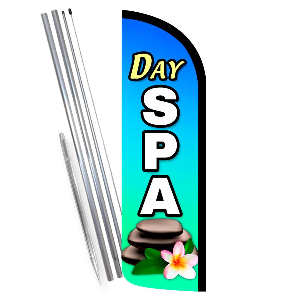 Vista Products Day Spa Premium Windless Feather Banner Flag Kit (Flag, Pole, & Ground Mt)
