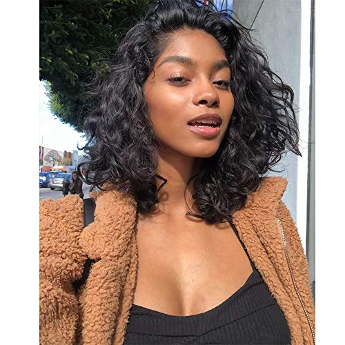 Jolitime Hair Black Short Loose Curly Hair Glueless Heat Resistant Synthetic Lace Front Wigs for Fashion Women