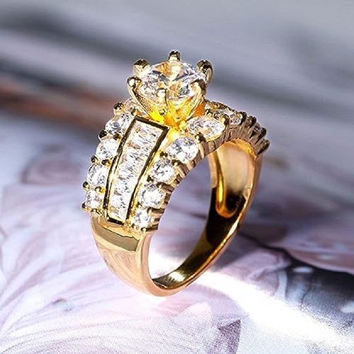 Women's Yellow Gold Plated Cubic Zirconia CZ Ring for Wedding Engagement Promise2