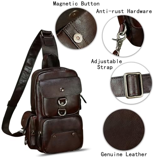 Image of Genuine Leather Sling Bag for Men and Women Full Grain Leather Crossbody Sling Backpack Purse