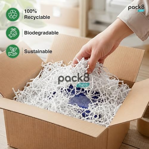 Image of Pack8neo Shredded Paper Grass Cutting For Giftpacking Fill for Gift Baskets and Boxes (1000g)| Eco-friendly grass paper, Crinkle Cut, Gift Packaging Protection & Decoration Material, White, 1kg