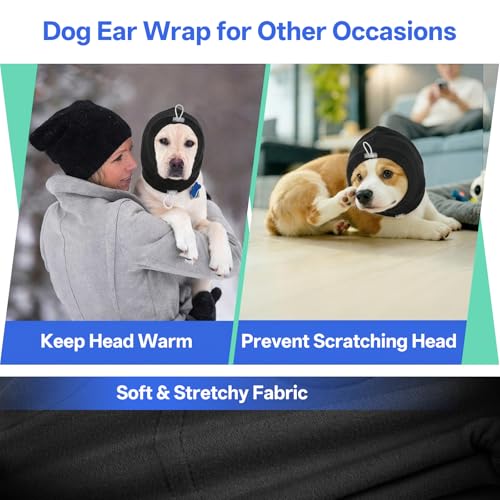 Image of MIGOHI No Shake Ear Wrap for Dogs - Breathable Dog Ear Protection for Hematoma,Stop Shaking & Scratching,Dog Ear Muffs for Grooming, Calming Hoodie for Dogs Separation,Thunderstorms,L,Black