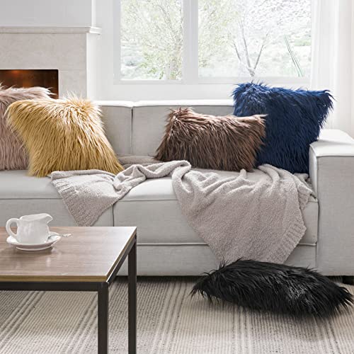 Phantoscope Pack Of 2 Faux Fur Solid Throw Decorative Pillow Cover Cushion Covers Luxury Soft Decorative Pillowcase Fuzzy Pillow Covers For Bed/Couch,Navy Blue 18 X 18 Inches #TOP4