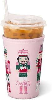 Medium Iced Cup Coolie, Standard 22oz Iced Coffee Cup Insulator Sleeve with Handle, Neoprene Insulated Nutcracker Coolie Keeps Drinks Cold (Sugar Plum Soldiers)