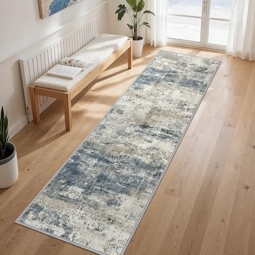Image of GENIMO Runner Rug Non Slip 2'6 inchx8', Washable Rug Runner for Hallways Kitchen, Abstract Modern Kitchen Rugs, Low Pile Lightweight Carpet Runners for Entryway, Bedroom, Laundry, Navy Blue