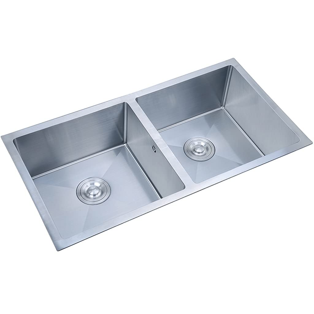 ZQFHSX Kitchen Sinks, Double Bowl Stainless Steel ​Bar Prep Sink, Bar Sink With Drain, Drop-In Or Undermount Installation, Easy To Clean (Size : 85x45cm)