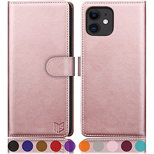 Housse iPhone 11 portefeuille SUANPOT en cuir PU premium coloris or rose
