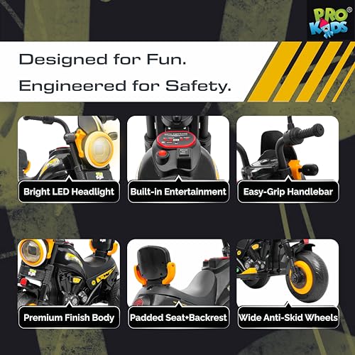 Image of PRO KIDS S500 Rechargeable Electric Kids Bike with Bluetooth, USB, AUX, Music & LED | Ride-On Bike for Boys & Girls (1.5-4 Years) | 6V Battery Powered | Foot Accelerator