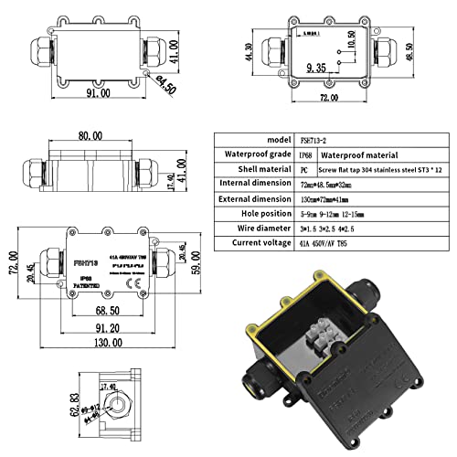 IP68 wasserdichte Abzweigdose, 2 Wege Kabelverbinder, externe Verteilerdose Außen, Leitung M20 Kabelbox Drahtverbinder Drahtbereich 5-15 mm Klemmen Wasserdicht