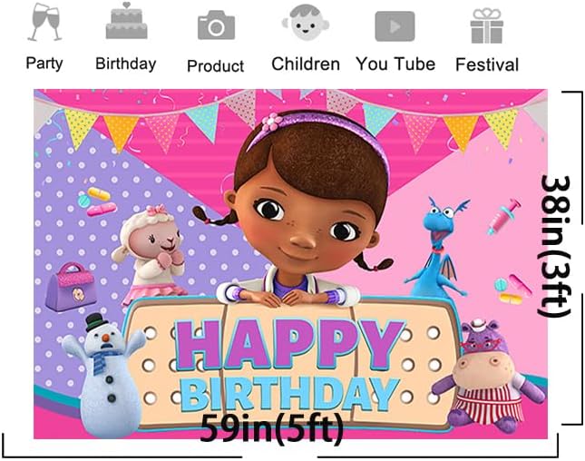 Miniatura 2 de Telón de fondo de niña doctora para suministros de fiesta de cumpleaños, fondos de fotos de Doc McStuffins con tema de cumpleaños para baby shower,