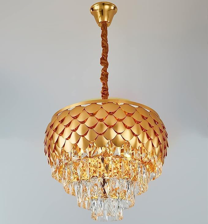 Image of Crown Lighting Crystal Jhumar in, Round Shaped Gold Finished Pandent /Hanging Chandelier Celling Light with Free Bulb Included (Medium) (Pineapple, 500MM)