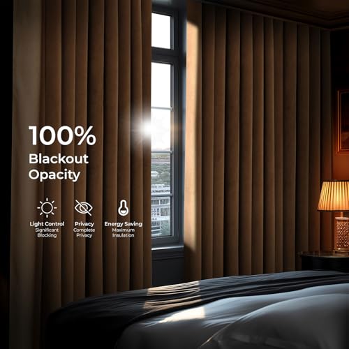 Image of HPD Half Price Drapes Velvet Blackout Curtains /Drapes - 108 Inches Long 1 Panel Blackout Curtain Signature Pleated for Living Room & Bedroom - 25W X 108L, Amber Gold