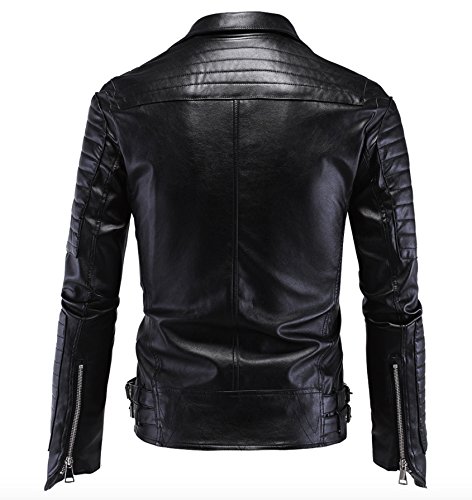 Jaqueta masculina de couro sintético WSLCN para motociclista com crânio rebitado, Preto, M