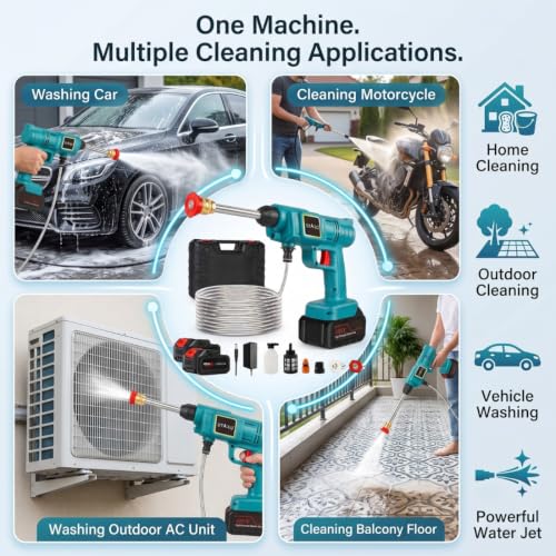 Image of Starq TurboFlow Cordless Portable 48V Wireless Pressure Washer Gun - 12000mAh High Pressure Water Gun for Car and Bike Wash, Brushless Motor, 5M Hose Pipe, Double Battery Included