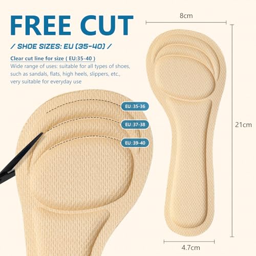 Image of XINIFOOT 4 Pairs High Heel Inserts Women, 3 /4 Length Women Thin Shoe Insoles for High Heels, Pumps, Open Toes, Flats, and Sandals, Cushion for Heel and Ball of The Foot, Shock Absorption (Beige)