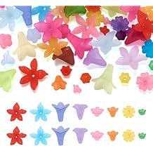 Pandahall 400pcs Mixed Acrylic Flower Beads Caps 8 Style Colorful Frosted Floral Spacer Loose Beads Lucite Beads Flower for Jewelry Making DIY Craft