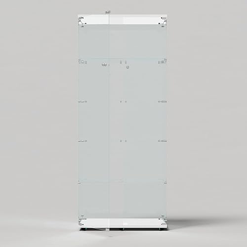 Miniatura 244 de Vitrina de cristal con 4 estantes con tira de luces LED y cerradura, vitrina de vitrina con ruedas y 1 puerta, vitrina de vidrio templado para sala