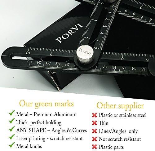 2 in 1 - PorVi Unique Angleizer multi Angle Measuring Ruler and a Flexible Curve Ruler. Premium quality Stainless Aluminum Alloy Template Tool for Professionals, DIY handymen