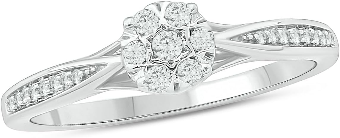 Cali Trove 1/6 Ct Natural Diamonds Promise Rings with Classic Round Diamond Center | 925 Silver Sterling in Vermeil Plating | Engagement Gifts | Gift For Her| Silver Accessory for Her