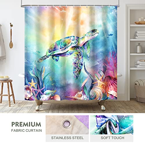 Blue Shower Curtain, Teal Sea Turtle Shower Curtains For Bathroom, Waterproof Quick-Dry Polyester Fabric Shower Curtain, Beach Nautical Shower Curtain Ocean Bathroom Decor With 12 Hooks, 72''X 72'' #TOP2