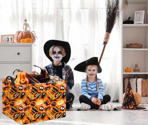 Image of Rectangular Halloween Basket for Boys and Girls Kids Trick or Treat Pumpkin Basket for Halloween Parties Cute Storage Bin Organizer Box Room Decor(Spider Halloween)