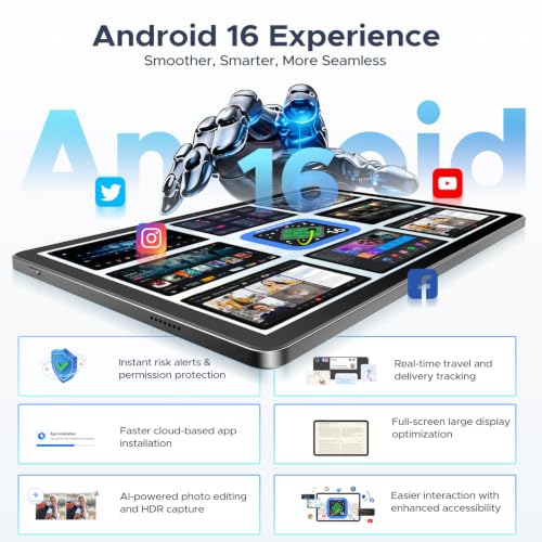 Image of U11 Android 16 Tablets, 11 Inch Tablet with Gemini AI | 16GB+128GB /2TB, 8580mAh, Unisoc T7200, 5G WiFi Android Tablets | Widevine L1 | BT 5.0 | 13MP+6MP | GPS | OTG