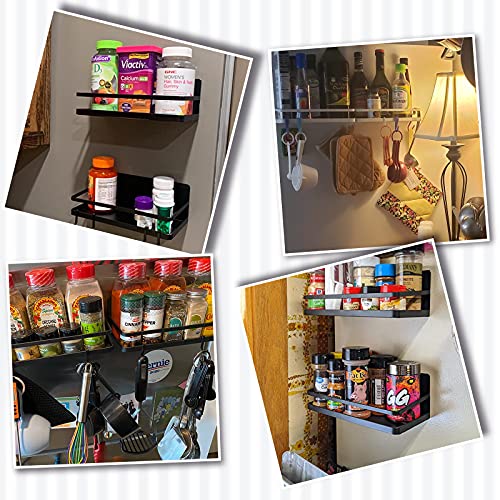 Mr Listen Magnetic Spice Rack Magnetic Shelf Spice Storage Magnetic Spice Rack For Refrigerator Magnetic Fridge Organizer 2 Pcs With 4 Hook Black #TOP3