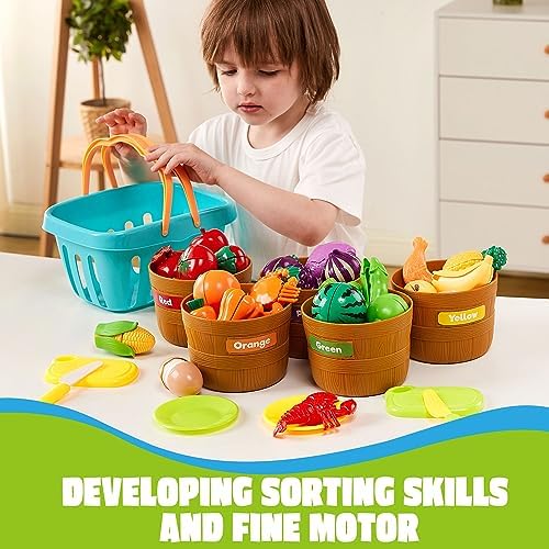 JOYIN Learning Toys Play Food Set for Toddlers, Cutting Food for Preschool Activities, Play Kitchen Accessories, Educational Toys, Color Sorting Set for Boys & Girls, Back to School Gifts for Toddlers - 4