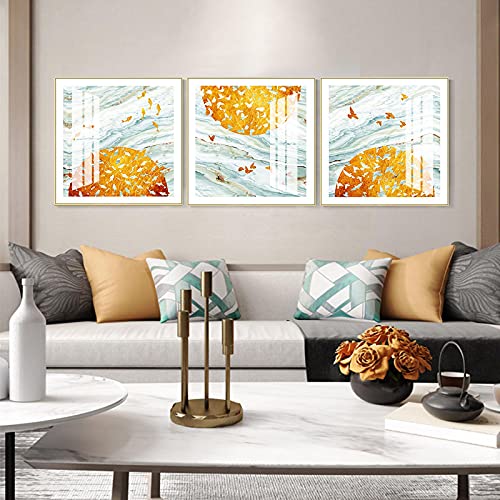 Toile peinture oiseau poisson grand format déco murale salon moderne triptyque chic