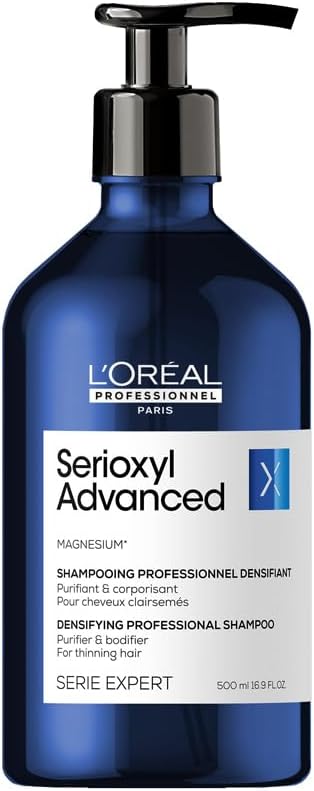 L’Oréal Professionnel, Versterkende en Zuiverende Shampoo, Voor Dunner Wordend Haar, Zuivert de Haarwortels van Productresidu en Stimuleert Haargroei, Met Magnesium, Serioxyl Advanced, 500ml
