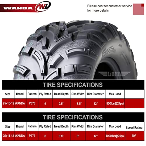 Image of WANDA Set 6 ATV UTV tires (2) 25x10-12 & (4) 25x11-12 High Load Cap Mud 6x6 | Lite-Mud Series All Terrain Hybrid Agil & Versatile