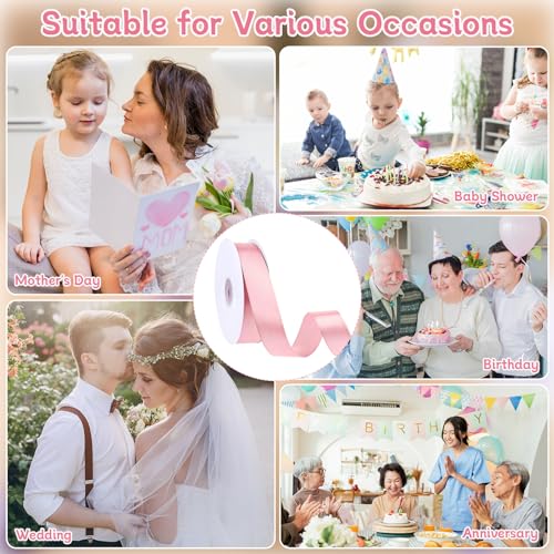 Image of woric Pink Ribbon 1 Inch 50 Yards Pink Bow Satin Ribbon for Flower Bouquet Girls Hair Bows Diaper Cake Baby Nursery Bridal Party Ribbons