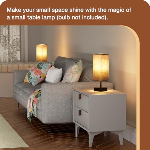 Image of aooshine Small Bedside Table Lamp for Bedroom - Square Black Fabric Shade | Inline Rocker Switch, Corded Electric, Bulb Not Included, 12.8 inch Mini Table Lamp for Nightstand, Desk, Dorm, Office