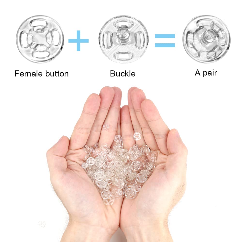 100 Boutons-Pression Plastique Transparents - 4 Tailles (7,5-12,5mm) - Pour Couture DIY