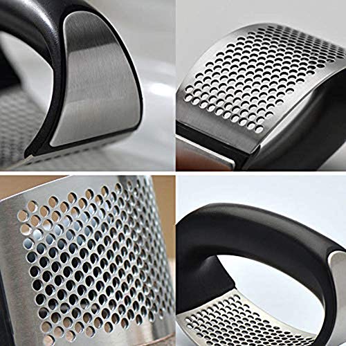 Stainless Steel Garlic Press Rocker Garlic Crusher Squeezer Slicer Mincer Chopper Kitchen Gadget with Handle