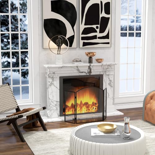 Miniatura 6 de Homcom Salvachispas Para Chimenea De 3 Paneles Protector De Chimenea Plegable Con Estructura De Acero 96x62 Cm Negro