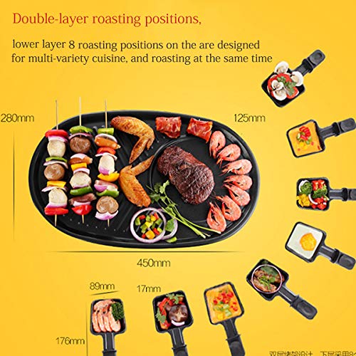 HAZYJT Raclette Tischgrill Für 8 Personen Mit 8 Mini Raclette Pfännchen Antihaft-Beschichtung Elektrisch Smokeless 1500… – Bild 3