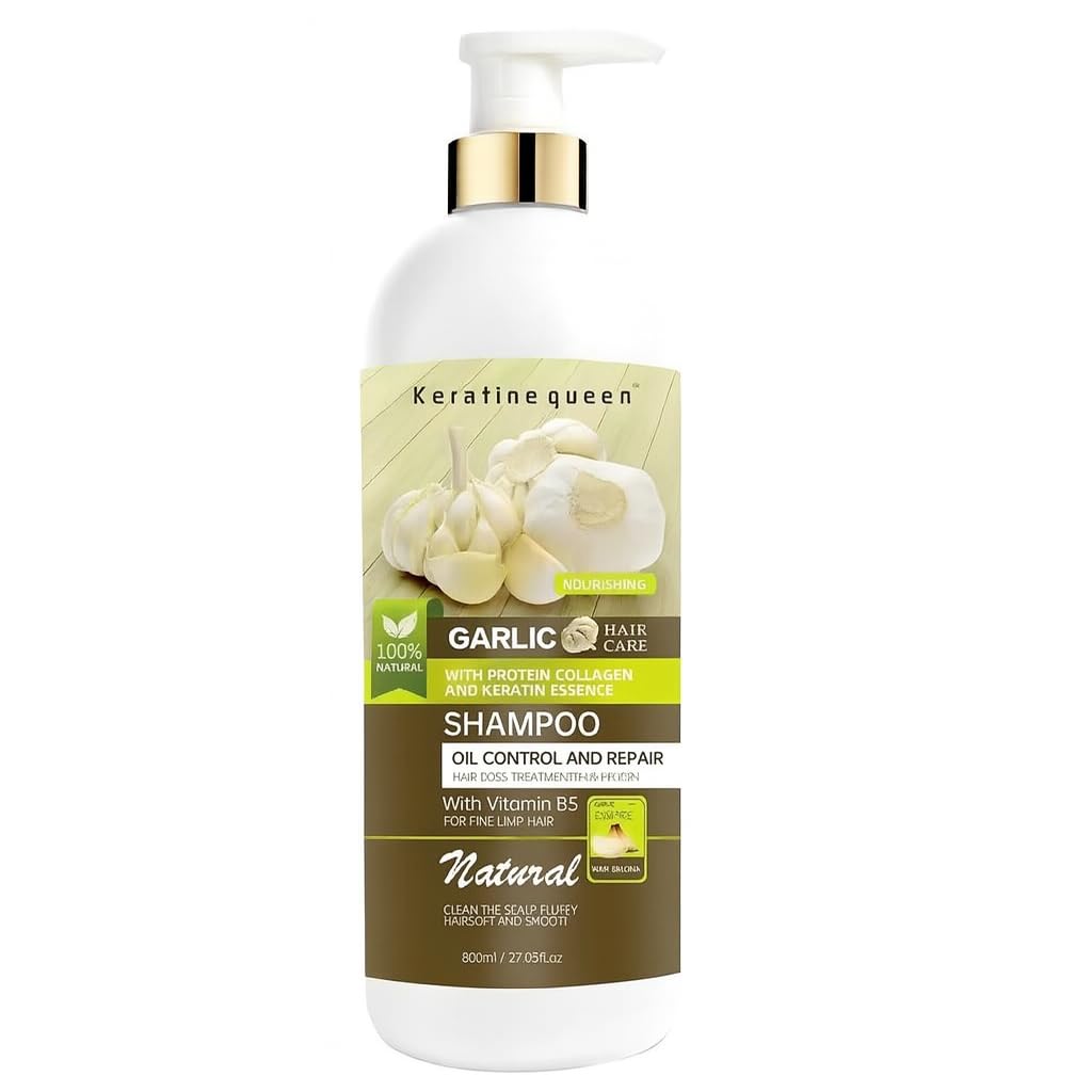 Garlic Shampoo with Collagen & Keratin – 800ml – Sulfate-Free Hair Loss Control & Oil Balancing Shampoo