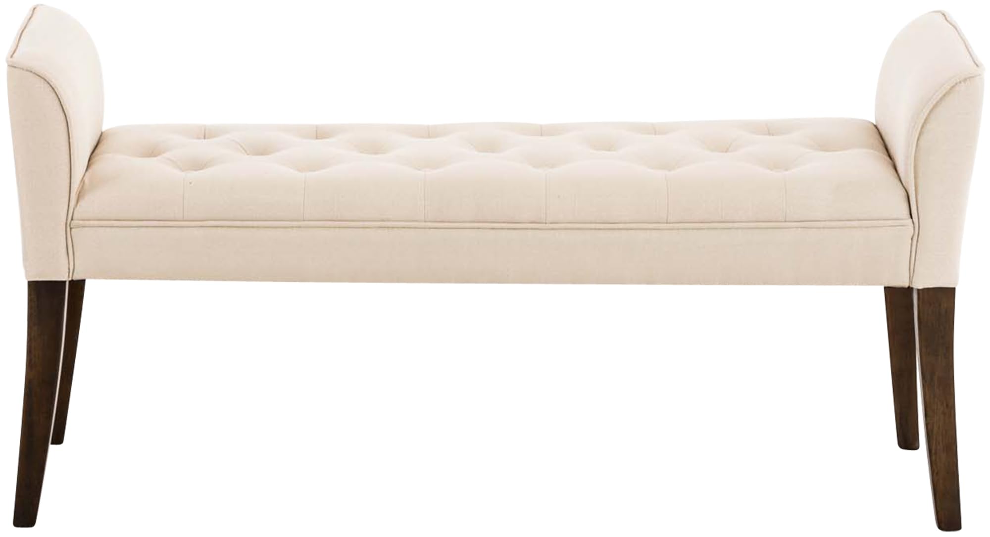 CLP Banquette Cleopatra en Tissu I Banc Rembourré avec Accoudoirs Style Chesterfiled I Piétement en Bois I Banquette Capitonnée 133 x 64 x 43cm, Couleur:crème, Couleur du Cadre:Antique foncé