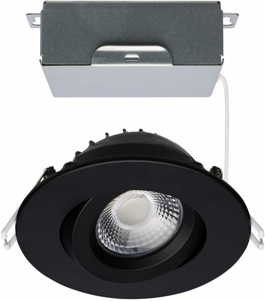 Satco S11619R1 4-Inch Low-Profile LED Gimbaled Directional Architectural Downlight, CCT Selectable 2700K/3000K/ 3500K/4000K/5000K, 4 Inches, Black