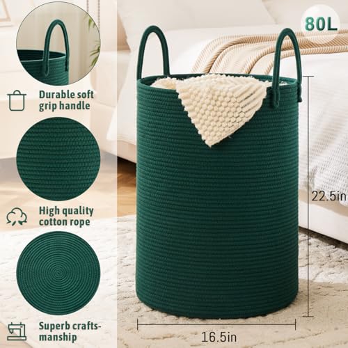 image for Artfeel Laundry Basket,Woven Cotton Rope Laundry Hamper,80L for Decora