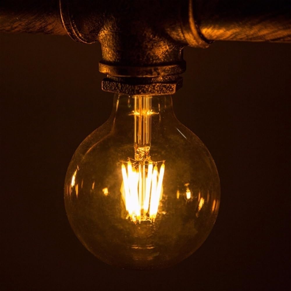 HHF Iluminación del hogar, Paquete de 10 Bombillas de filamento LED Bombilla Redonda ámbar Vintage Amarillo cálido 2200K E27 AC220V G80/G95/G125 Bombilla Edison(G95-6W)