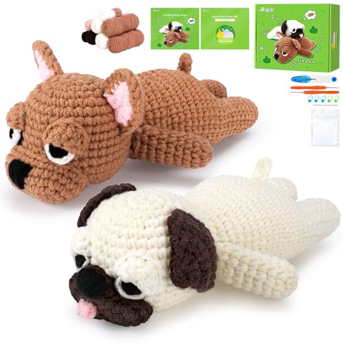 Crochet Kit for Beginners- 2 PCS Pug and French...