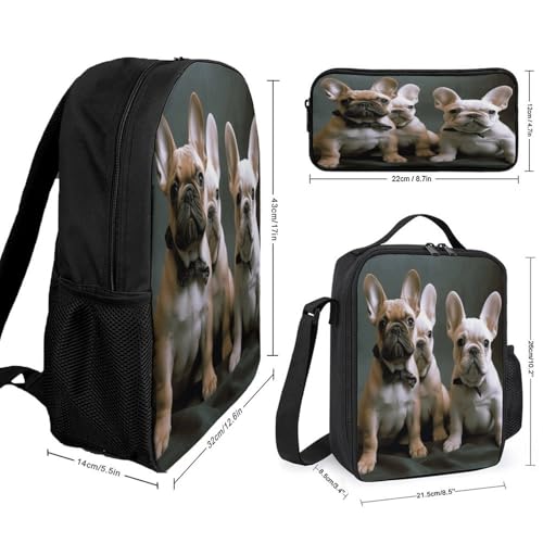 17-inch Backpack,Crossbody Lunch Bag,and Cosmetic Bags Suitable for Travel,business,casual,universal French Bulldog Puppies Print Travel Backpacks for Men And Women2