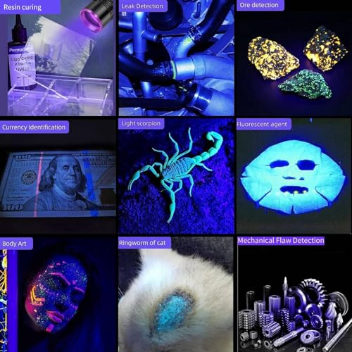 【Upgrade】30W 365nm UV Taschenlampe USB Aufladbar Schwarzlicht Taschenlampe UV Lampe Haustier Urin Detektor für Harzhärtung, Bernstein, Geocaching, Unechte Banknoten, A/C Leck, Heimtierurindetektoren