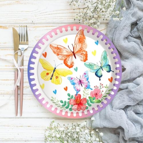 Image of WANNA PARTY Pack of 8-9 inch Butterfly Paper Plates, Butterfly Theme Birthday Plates for Kids, Birthday Supplies for Kids.
