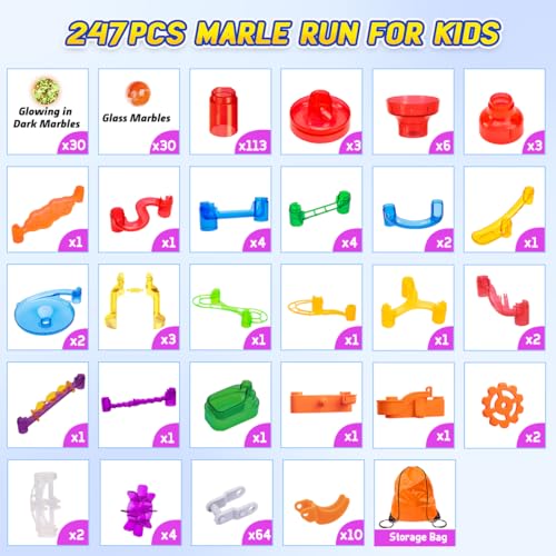 image for Meland 247Pcs Marble Run with Motorized Elevator, Construction Buildin