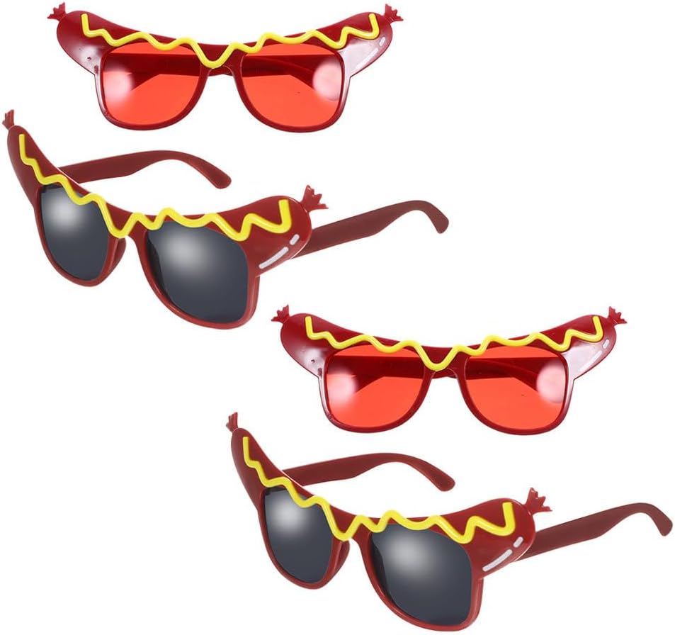 4pcs Hot Dog Glasses Funny Hot Dog Sunglasses Halloween Party Eye Glasses Photo Props for Masquerade Carnival Dress Up Costume Accessories